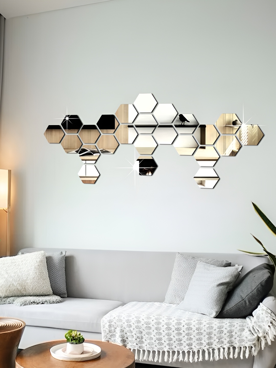 

WALLWEAR Silver Toned & Brown 24 Pieces Hexagon Self Adhesive Wall Stickers