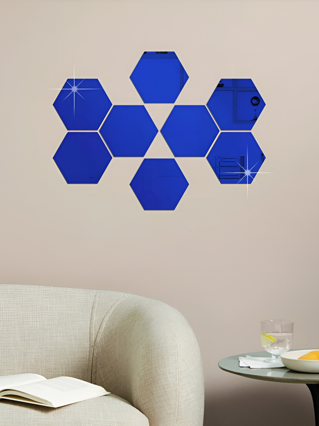 

WALLWEAR Blue 8 Pieces Hexagon Shaped Acrylic Wall Stickers