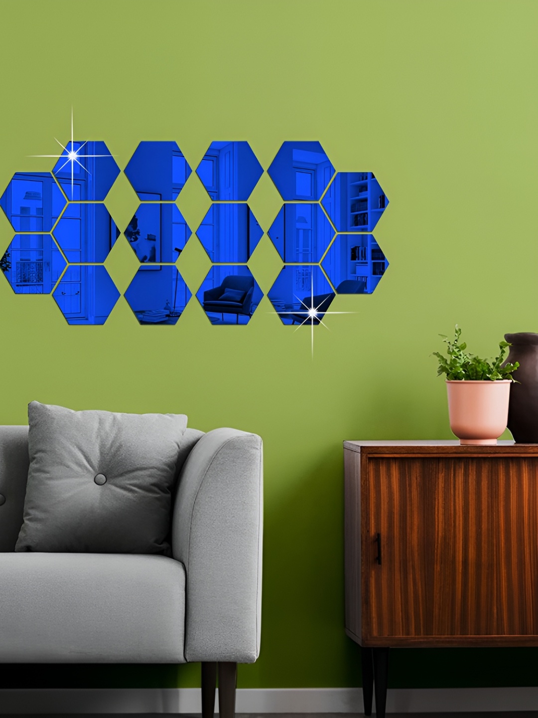 

WALLWEAR Blue 16 Pieces Hexagon Shaped Acrylic Wall Stickers