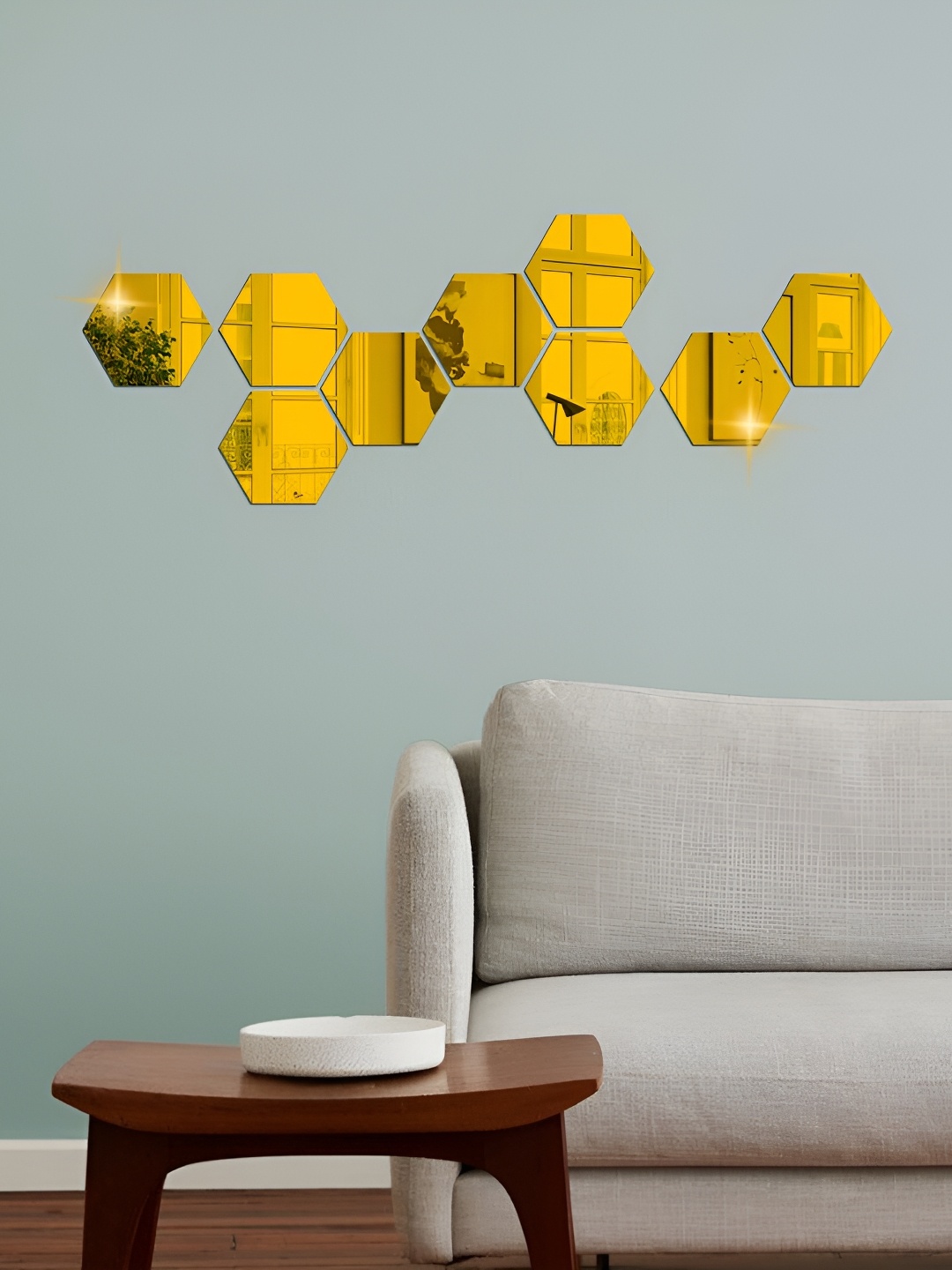 

WALLWEAR Gold-Toned 9Pcs Hexagon Self Adhesive Acrylic Wall Stickers