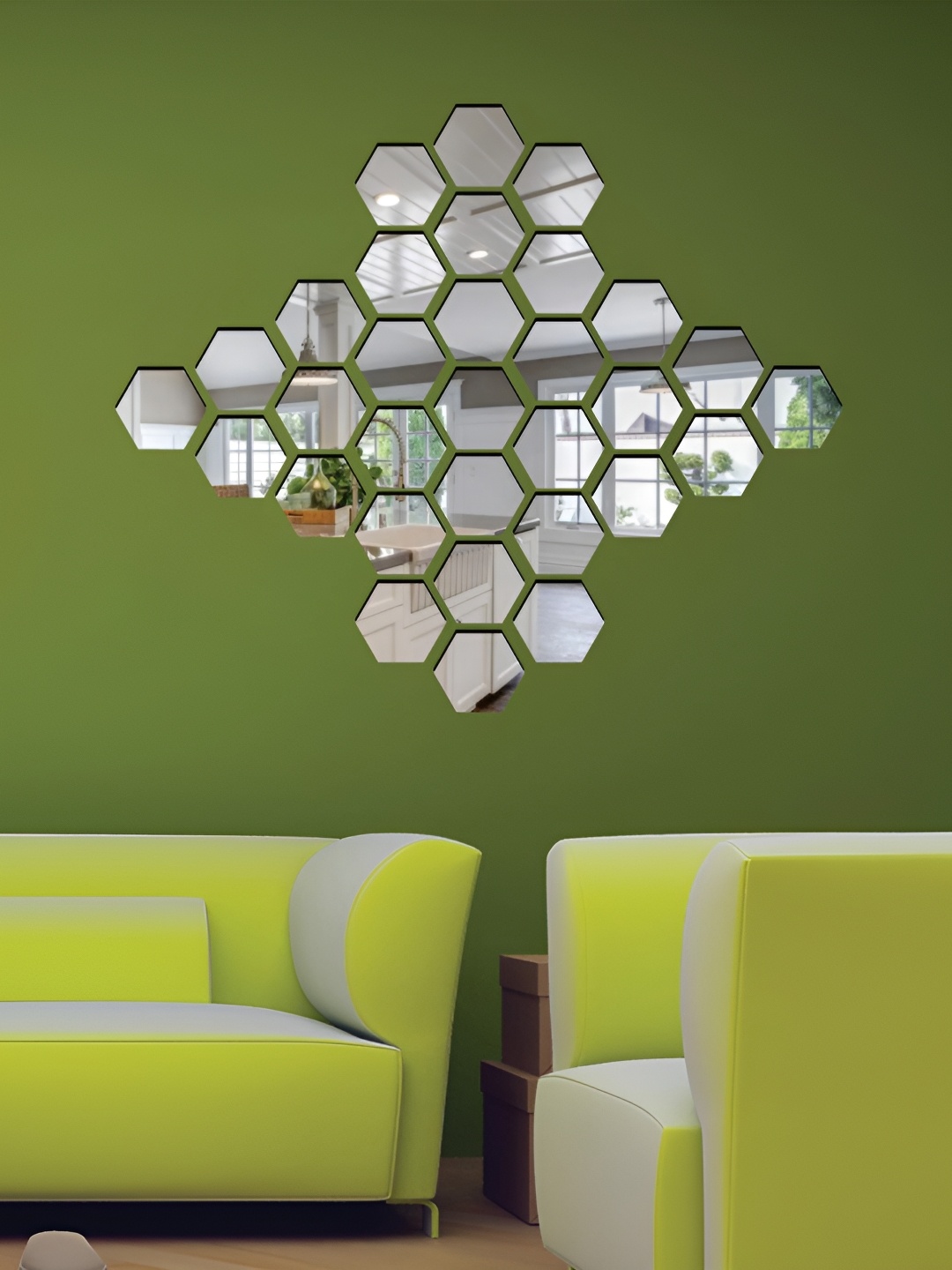 

WALLWEAR Silver Toned 31 Pieces Hexagon Shaped Acrylic Wall Stickers