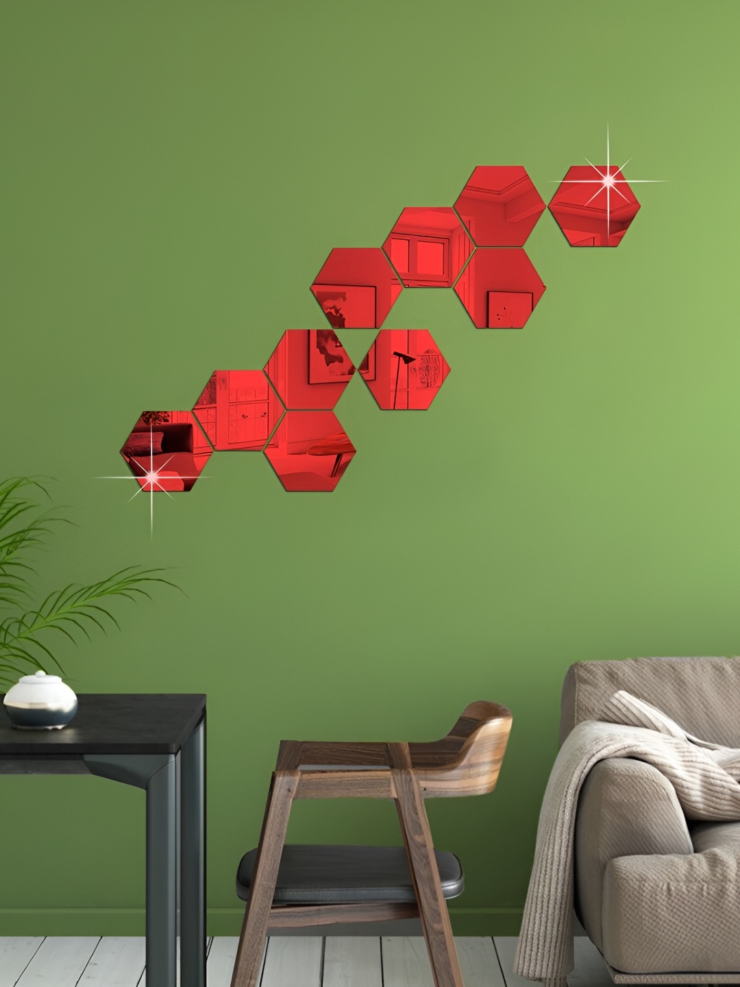 

WALLWEAR Red 10 Pieces Hexagon Shaped Self Adhesive Acrylic Wall Stickers