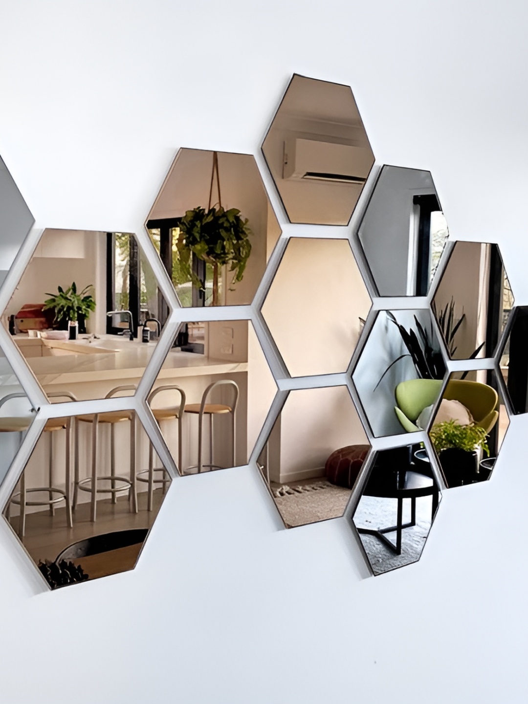 

WALLWEAR Silver Toned 15-Pcs Self-Adhesive Hexagon Shaped Wall Stickers