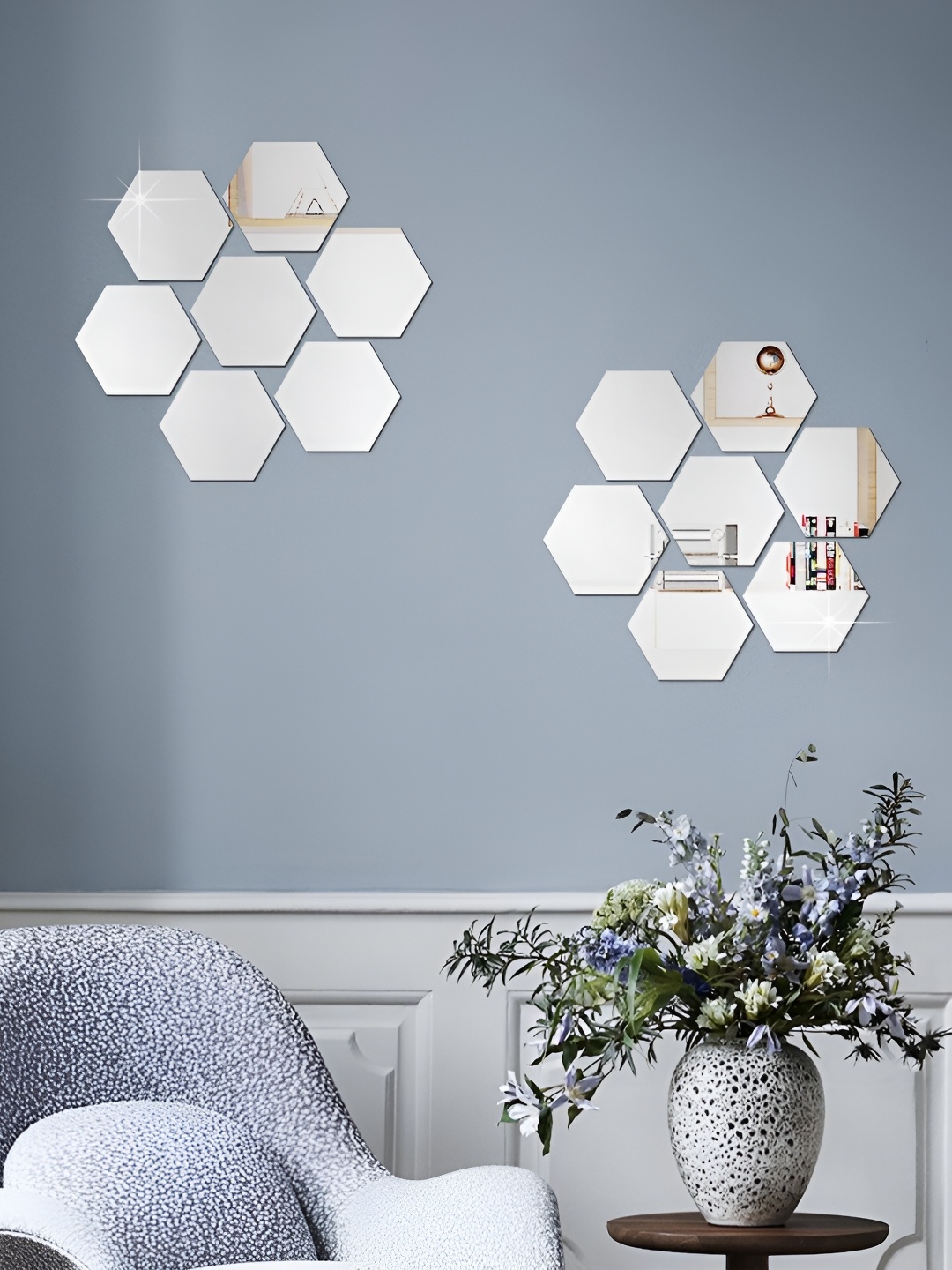 

WALLWEAR Silver Toned 14 Pieces Hexagon Shaped Acrylic Wall Stickers
