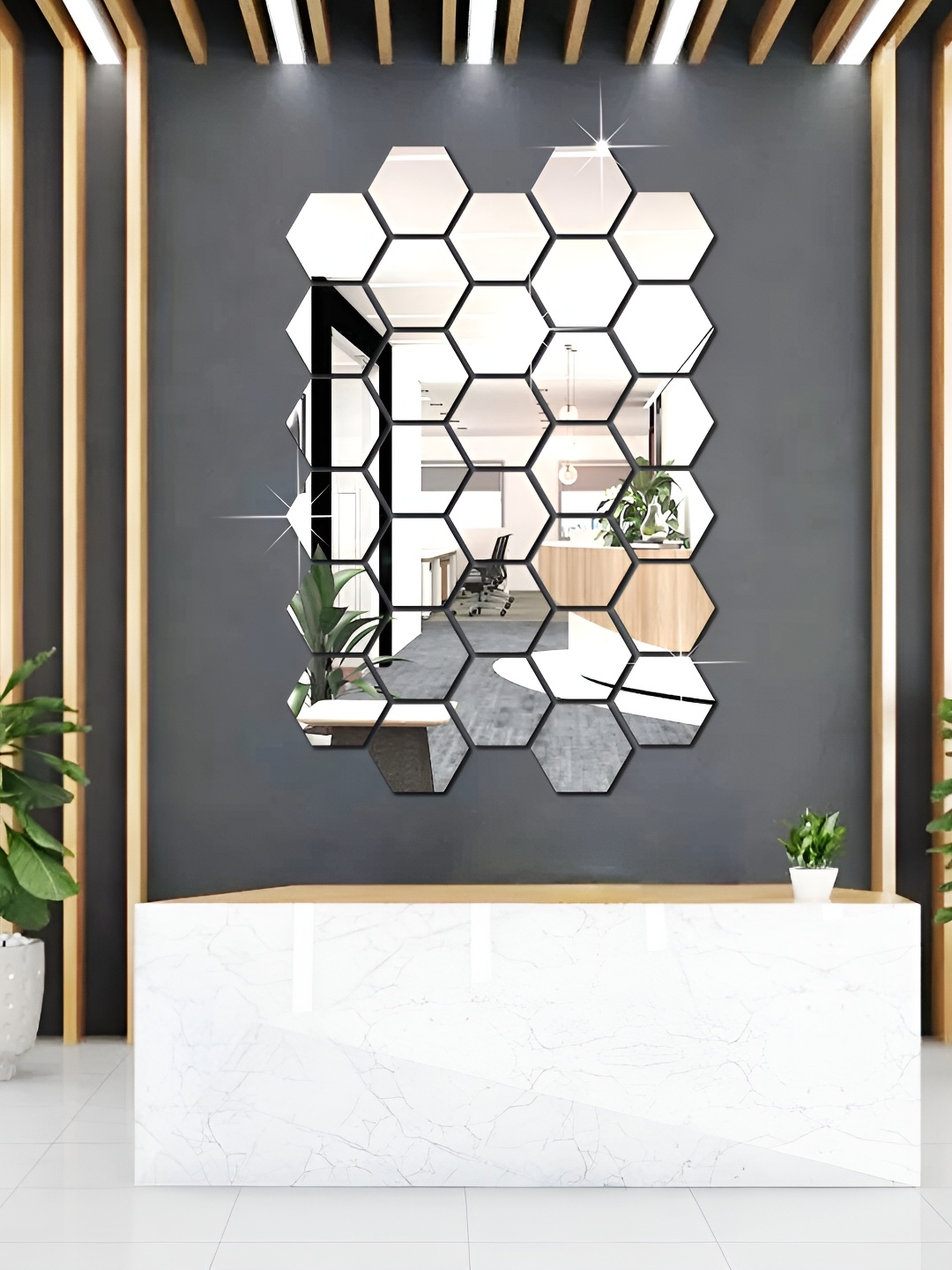 

WALLWEAR Silver Toned 32 Pieces Hexagon Shaped Acrylic Wall Stickers