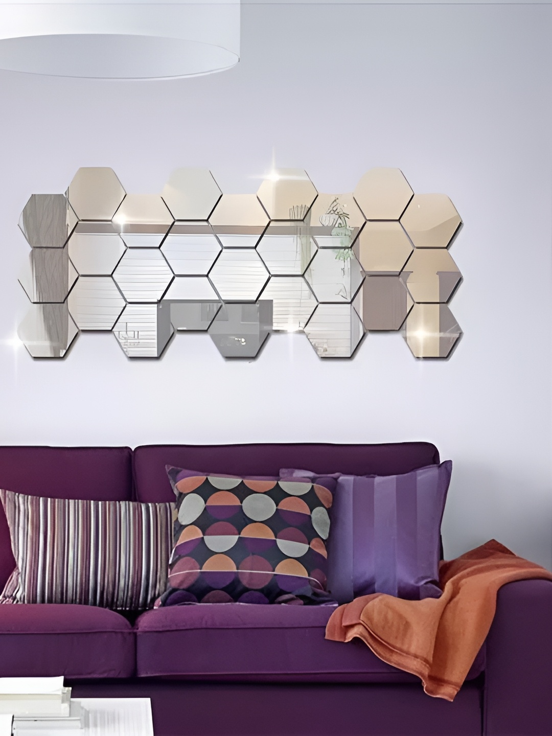 

WALLWEAR Silver Toned 27 Pieces Hexagon Shaped Acrylic Wall Stickers