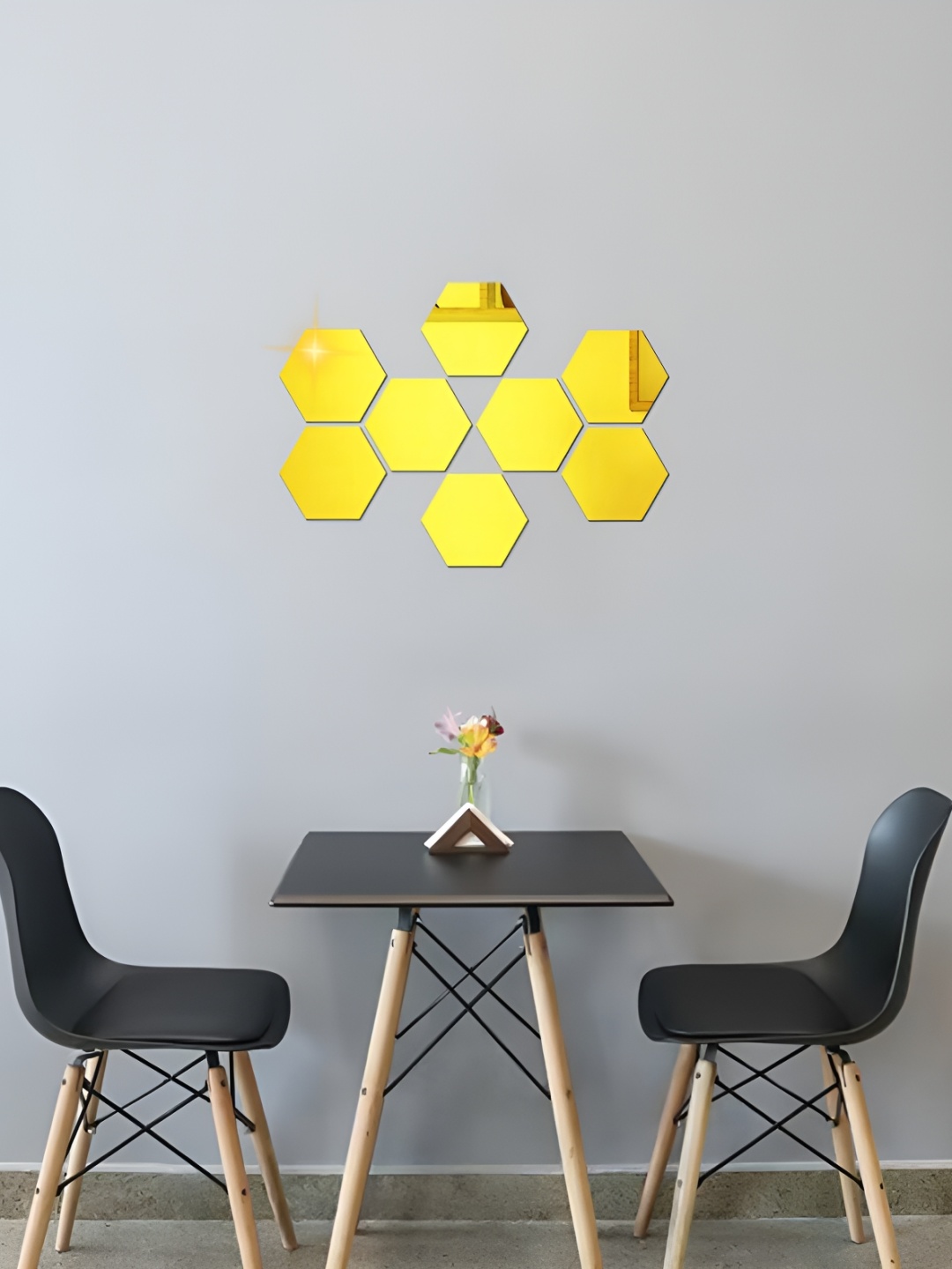 

WALLWEAR Gold Toned 8 Pcs Hexagon Self Adhesive Acrylic Wall Stickers