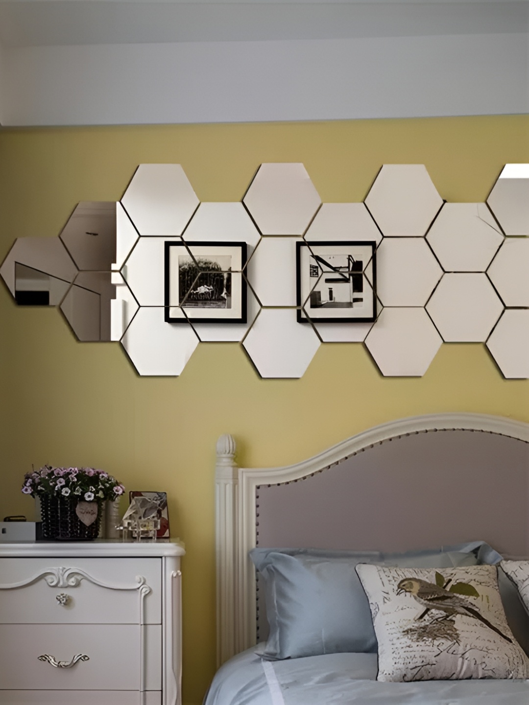

WALLWEAR Silver Toned 24 Pieces Hexagon Shaped Acrylic Wall Stickers