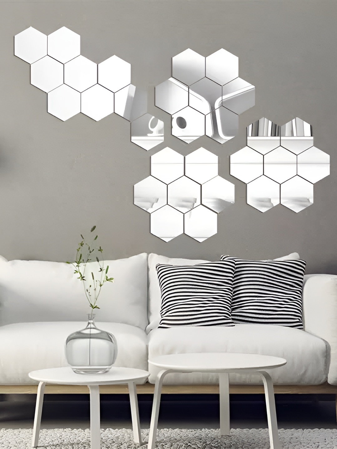 

WALLWEAR Silver Toned 30 Pieces Hexagon Self Adhesive Acrylic Wall Stickers