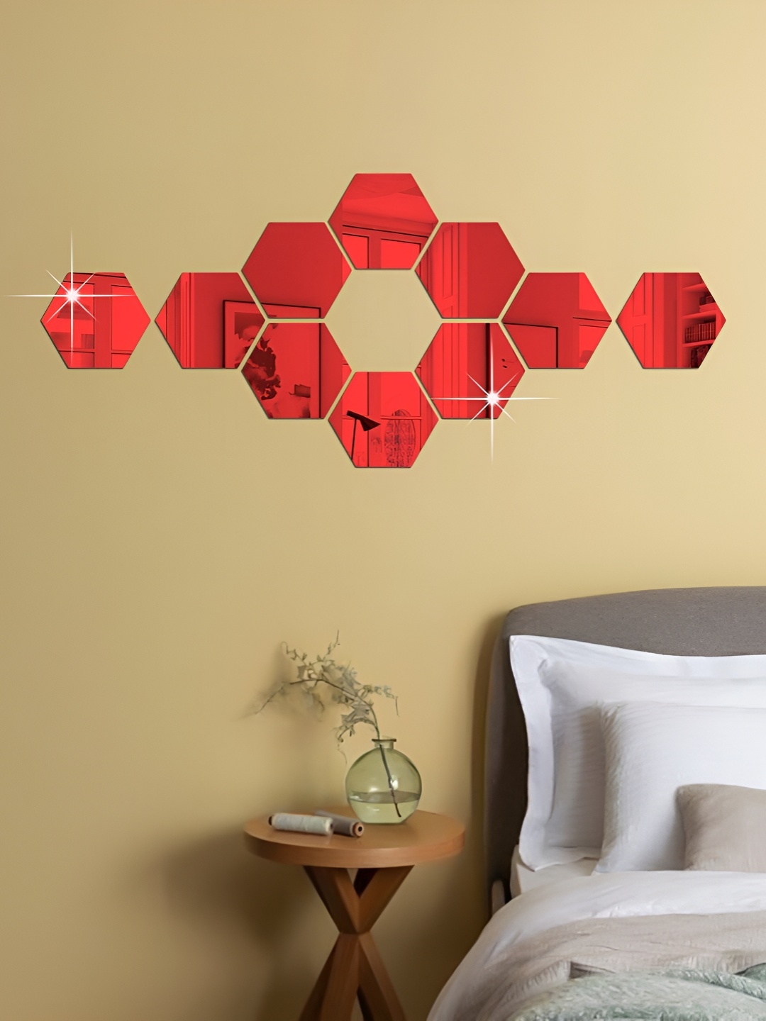 

WALLWEAR Red 10Pcs Hexagon Self Adhesive Acrylic Wall Stickers