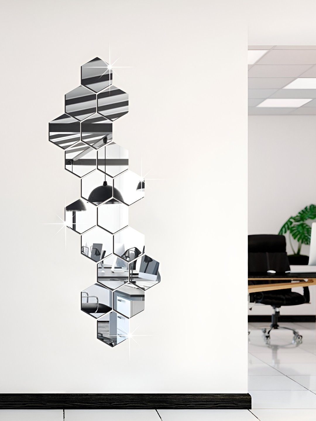 

WALLWEAR Silver Toned 18 Pieces Hexagon Self Adhesive Acrylic Wall Stickers