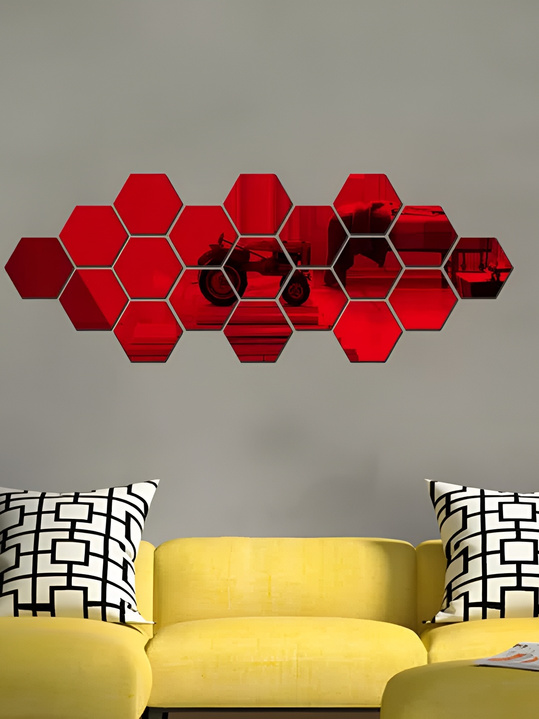 

WALLWEAR Red 19 Pieces Hexagon Shaped Acrylic Wall Stickers