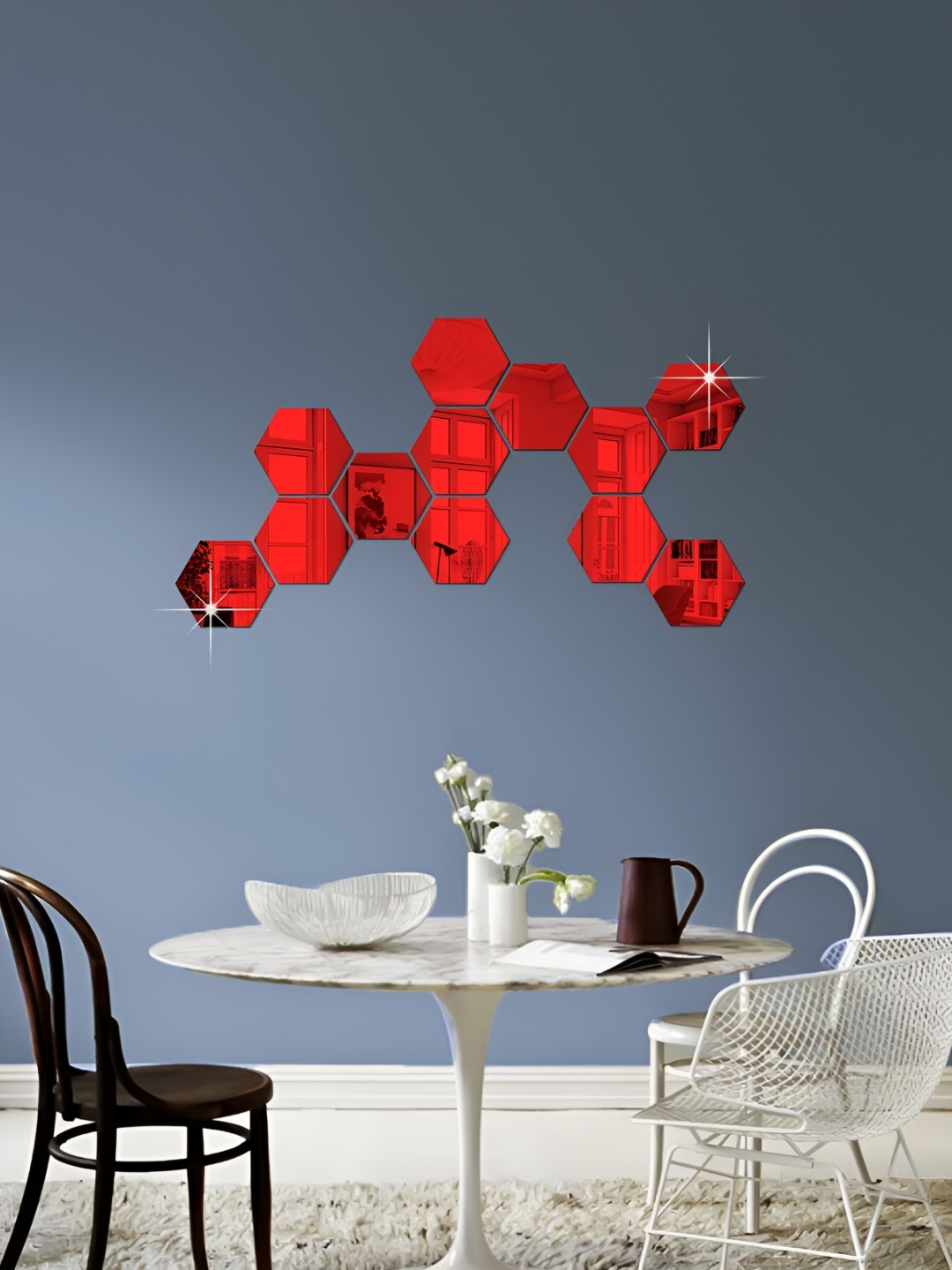 

WALLWEAR Red 12 Pieces Hexagon Shaped Self Adhesive Acrylic Wall Stickers