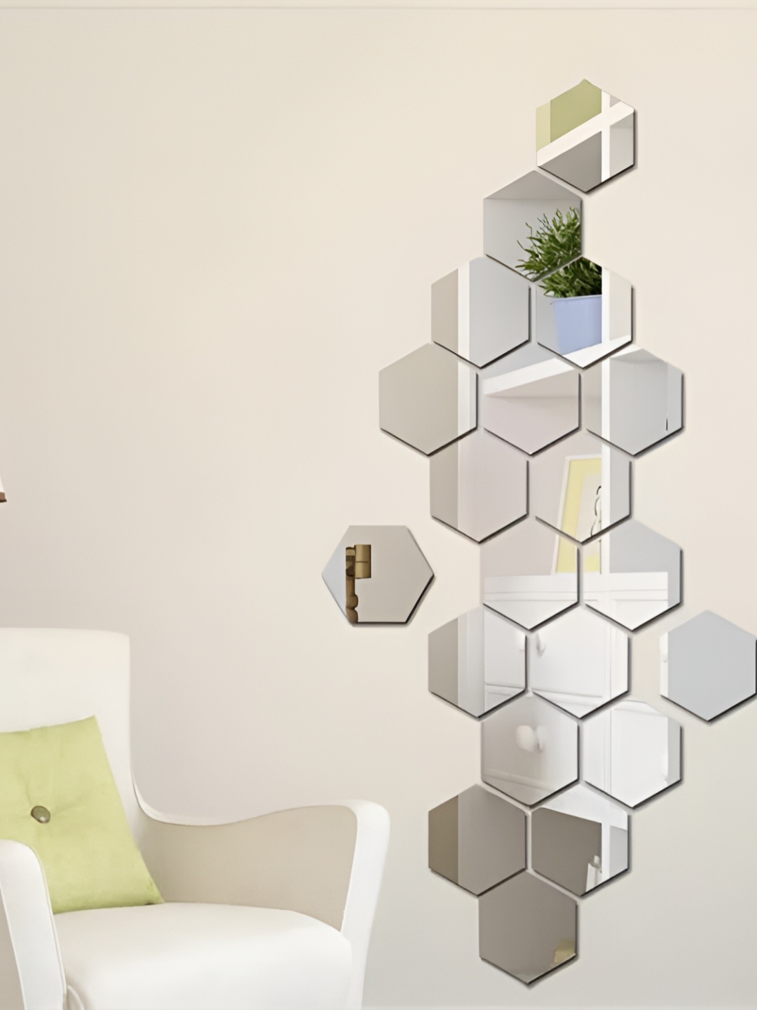 

WALLWEAR Silver-Toned 20Pcs Hexagon Self Adhesive Acrylic Wall Stickers