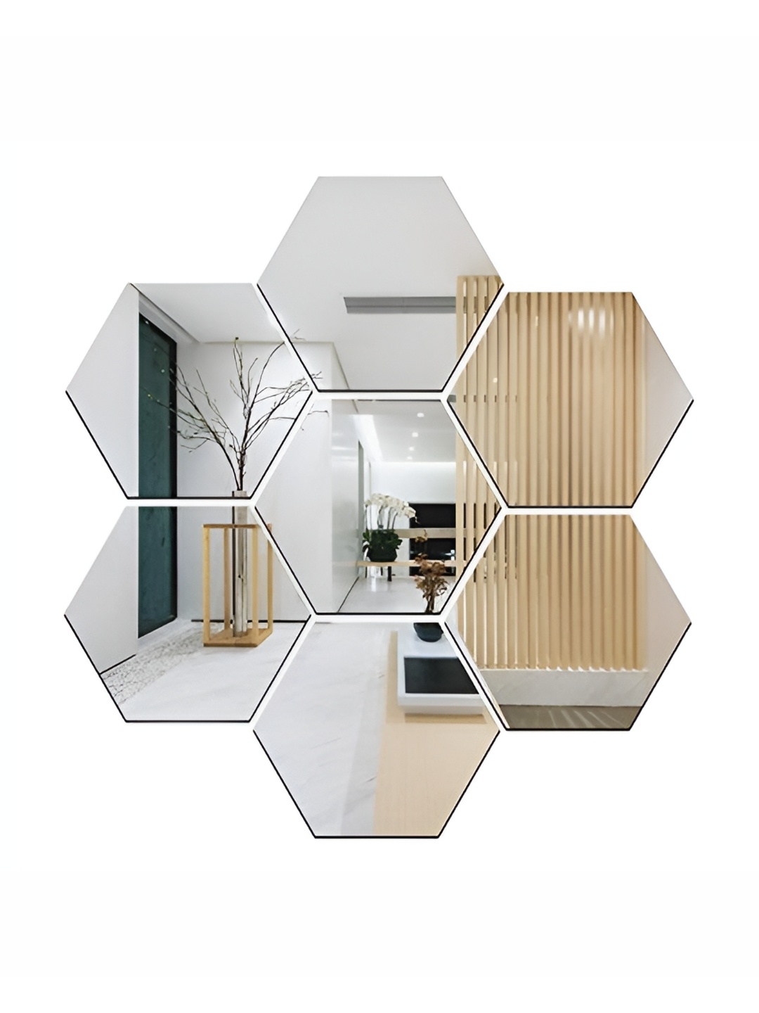 

WALLWEAR Silver Toned 7 Pieces Hexagon Shaped Acrylic Wall Stickers