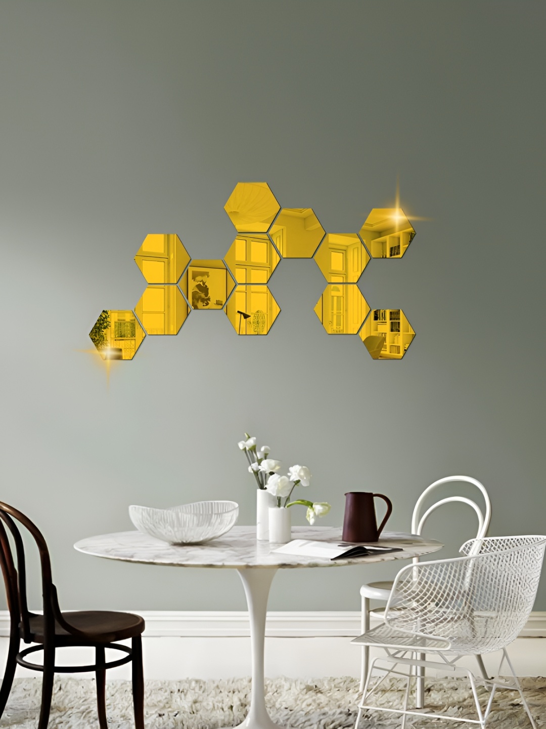 

WALLWEAR Gold-Toned 12Pcs Hexagon Self Adhesive Acrylic Wall Stickers