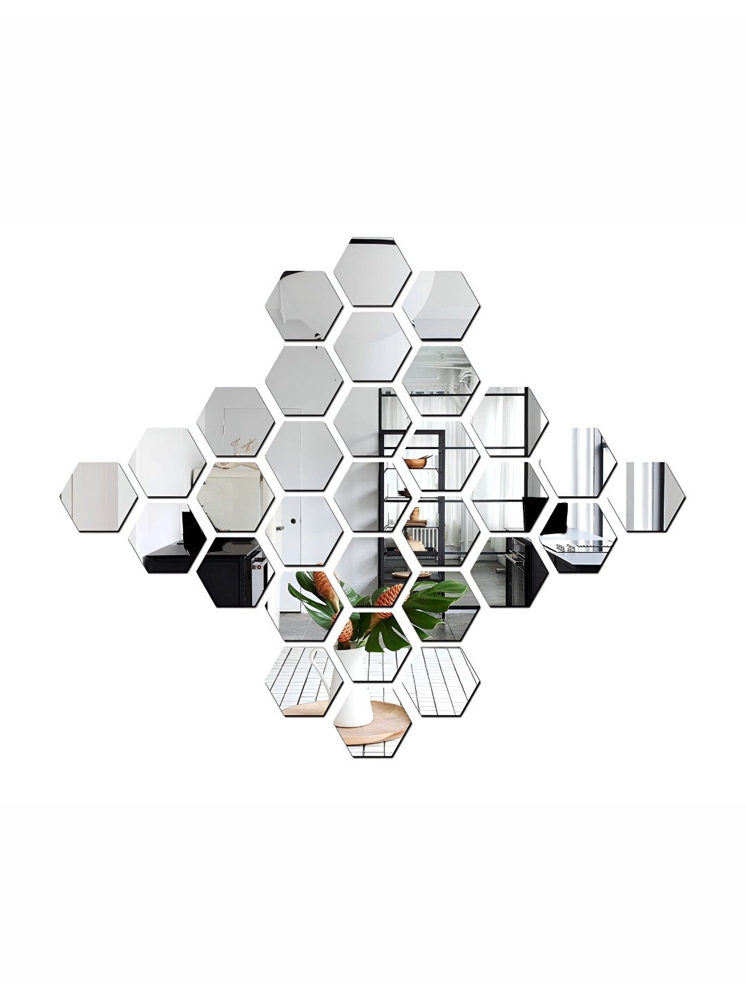 

WALLWEAR Silver Toned 31 Pieces Hexagon Shaped Self Adhesive Acrylic Wall Stickers