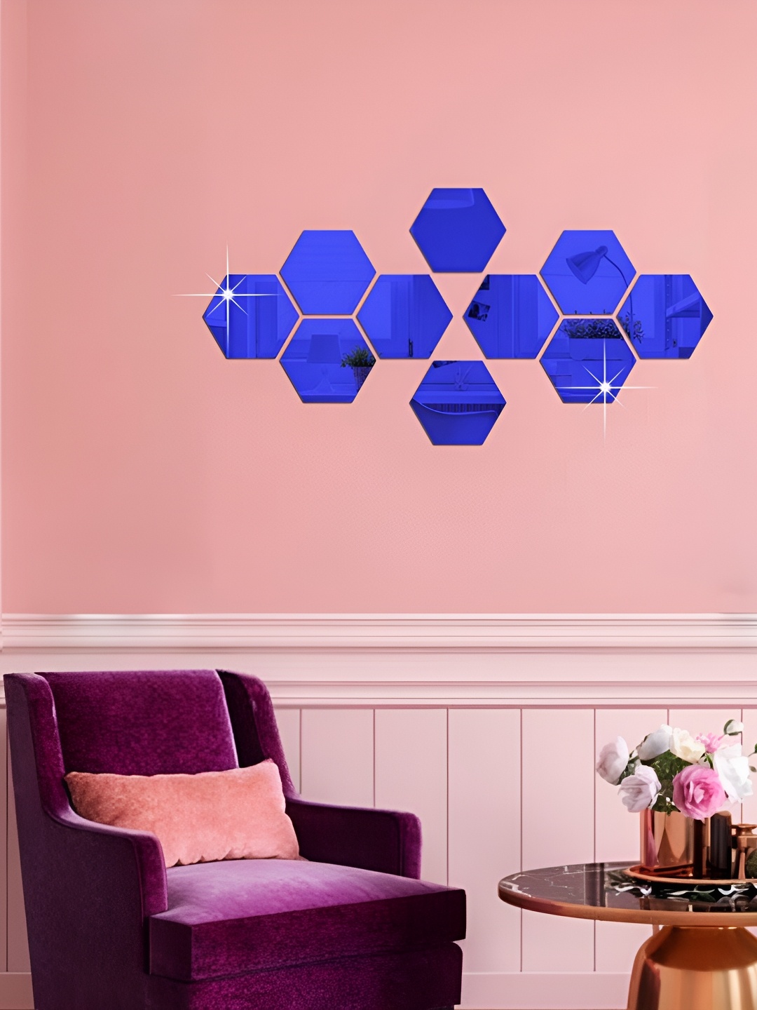 

WALLWEAR Blue 10 Pieces Hexagon Shaped Acrylic Wall Stickers