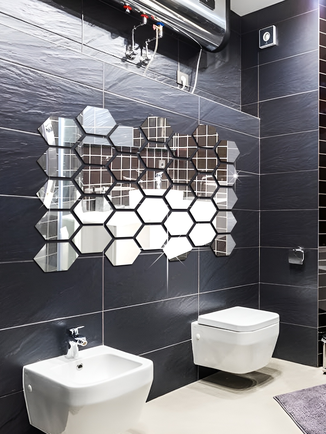 

WALLWEAR Silver Toned 35 Pieces Hexagon Shaped Acrylic Wall Stickers