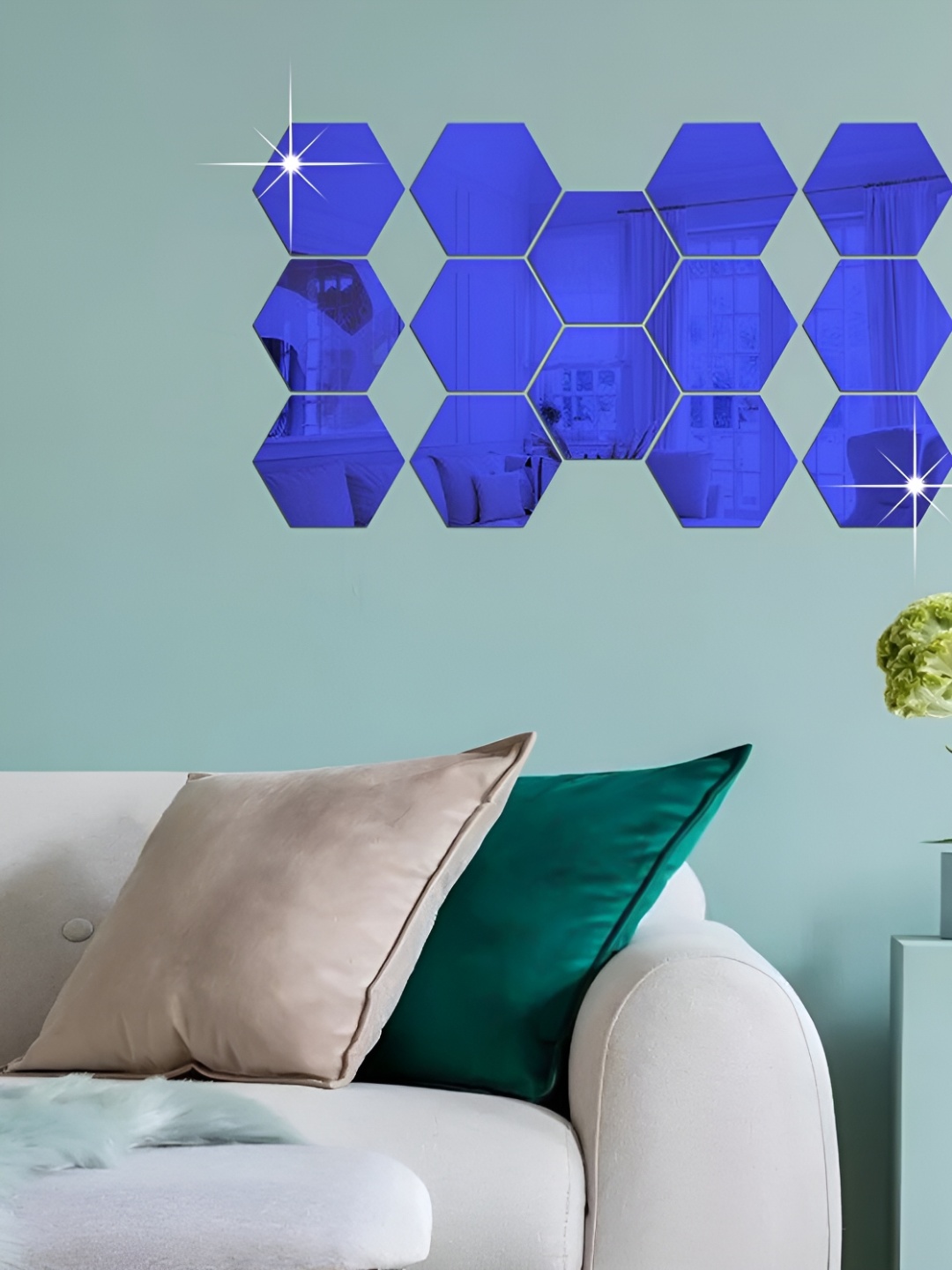 

WALLWEAR Blue 14Pcs Hexagon Self Adhesive Acrylic Wall Stickers