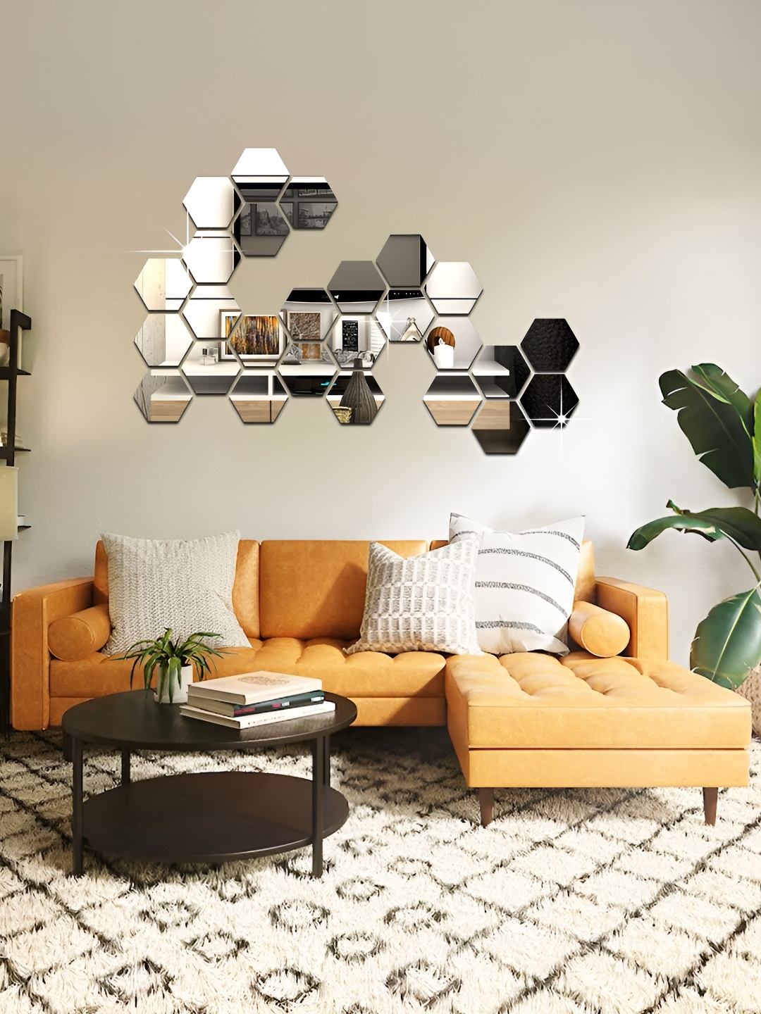 

WALLWEAR Silver Toned 26 Pieces Hexagon Shaped Acrylic Wall Stickers