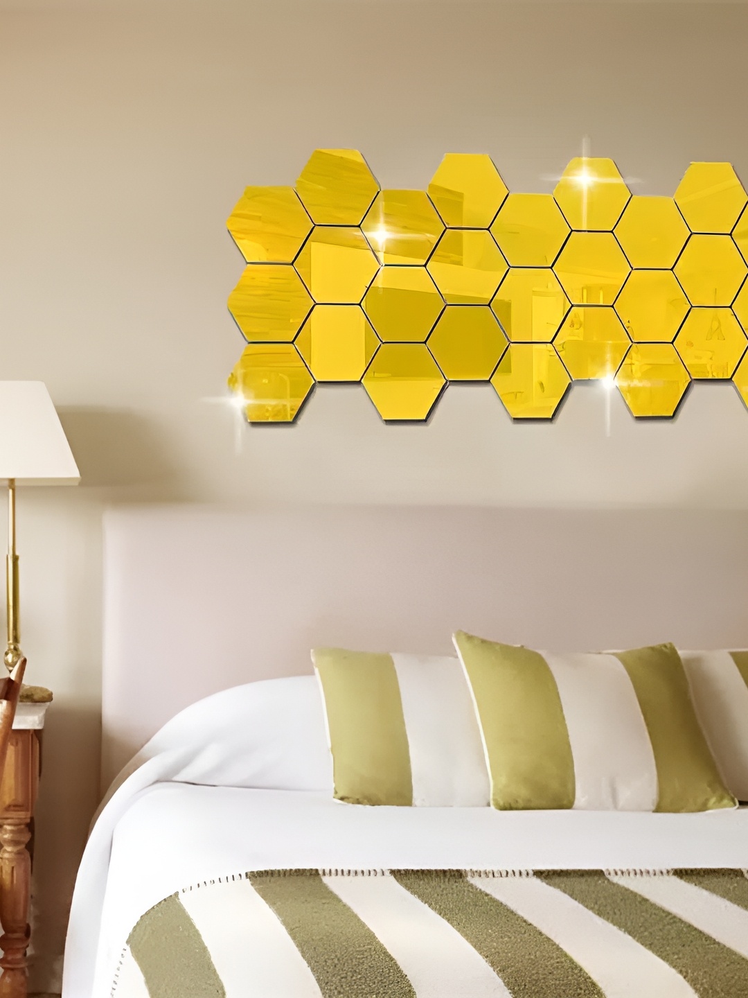 

WALLWEAR Gold Toned 27 Pieces Hexagon Shaped Self Adhesive Acrylic Wall Stickers