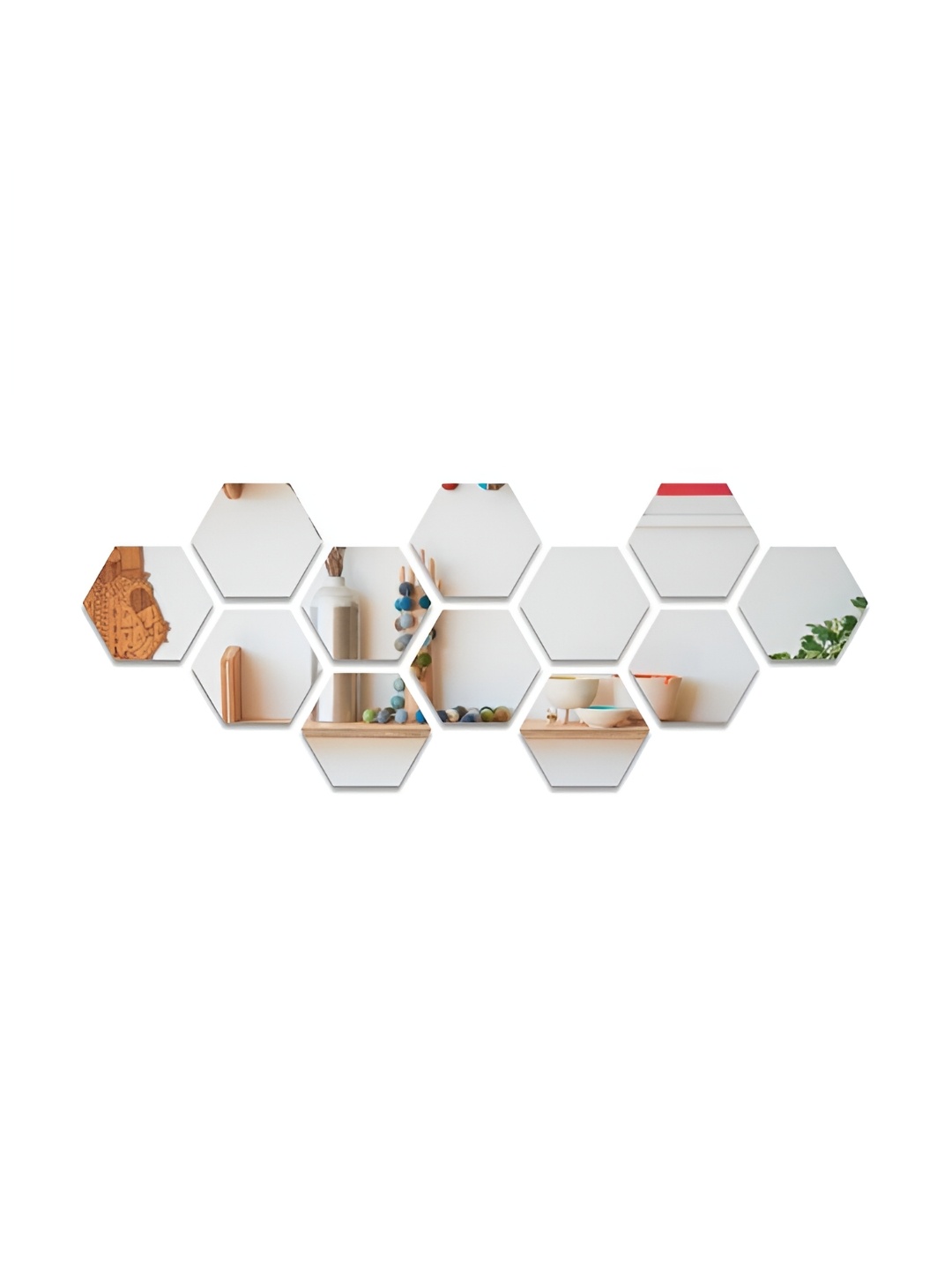 

WALLWEAR Silver Toned 12 Pieces Hexagon Shaped Acrylic Wall Stickers