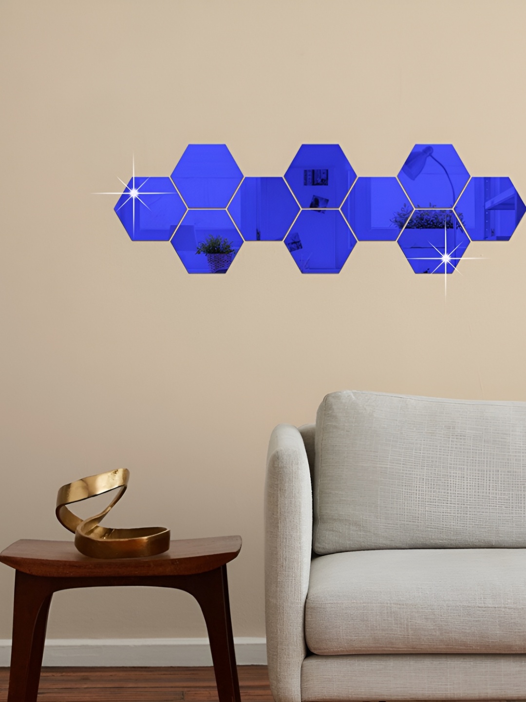

WALLWEAR Blue 10 Pieces Hexagon Self Adhesive Wall Stickers