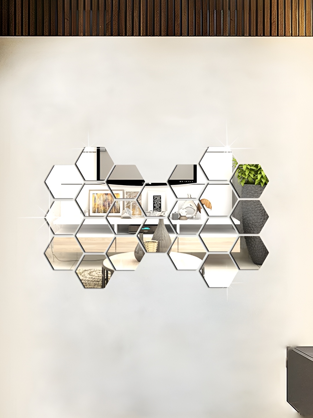 

WALLWEAR Silver-Toned 22 Pcs Hexagon Self Adhesive Acrylic Wall Stickers