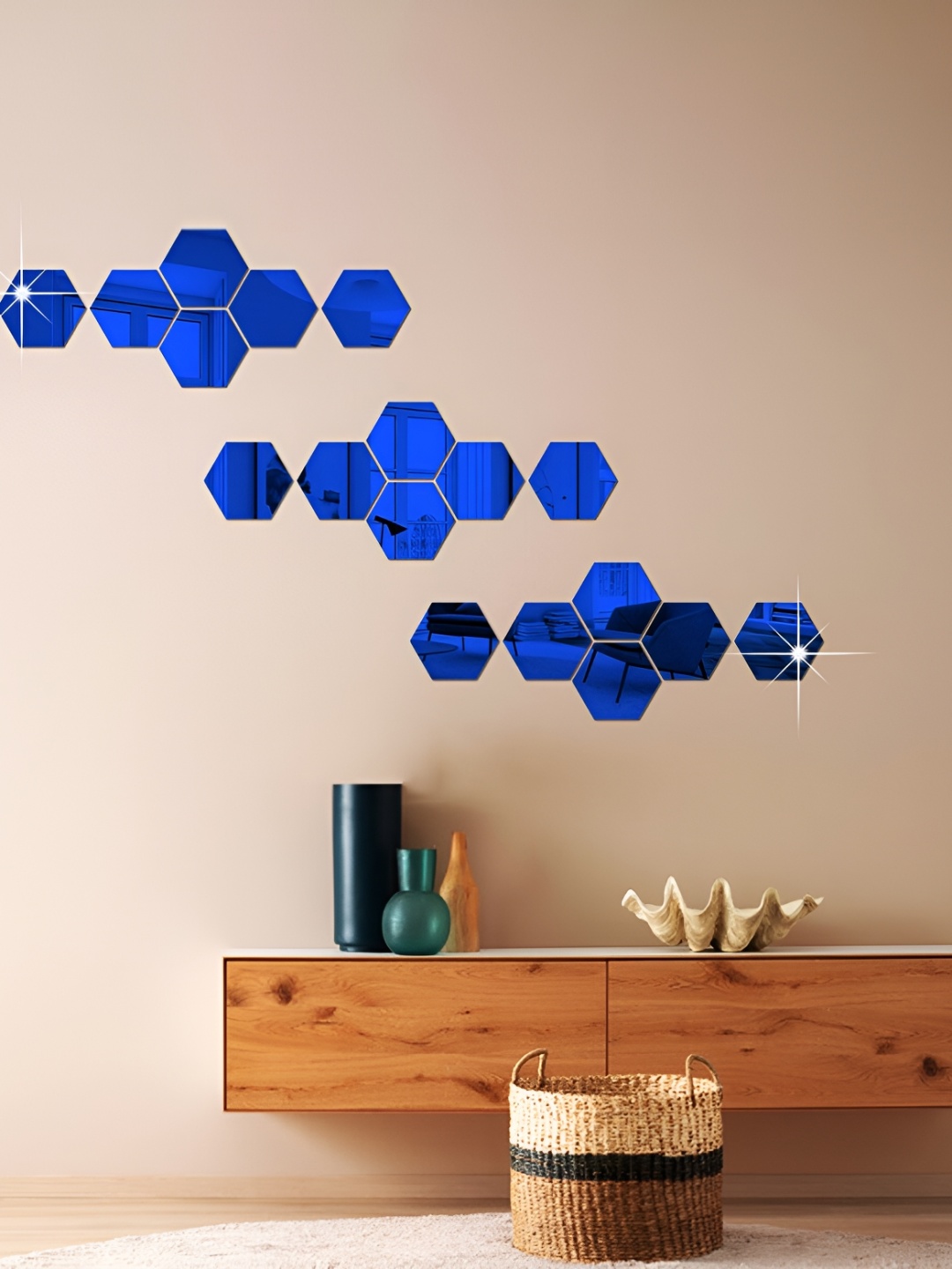 

WALLWEAR Blue 18 Pcs Hexagon Self Adhesive Acrylic Wall Stickers