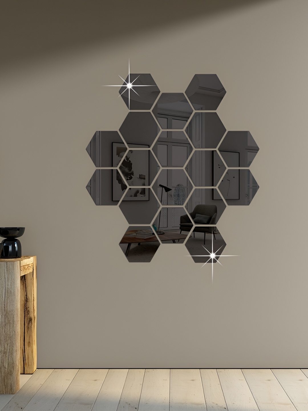 

WALLWEAR Black 18 Pcs Hexagon Self Adhesive Acrylic Wall Stickers