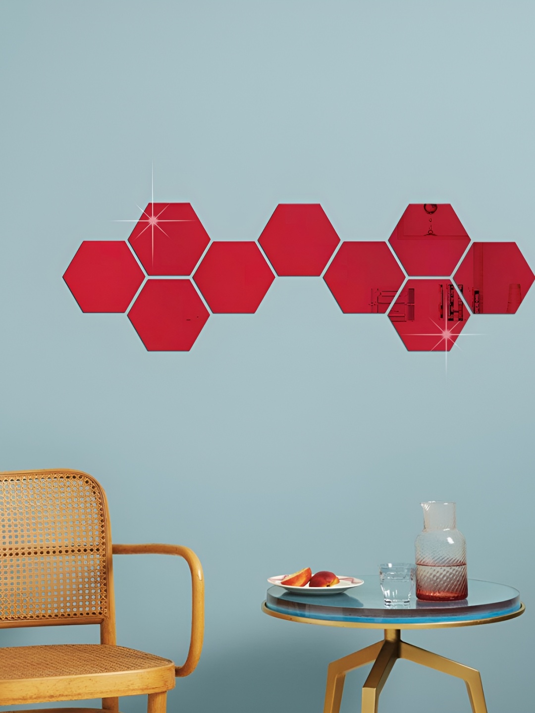 

WALLWEAR Red 9 Pieces Hexagon Shaped Self Adhesive Acrylic Wall Stickers