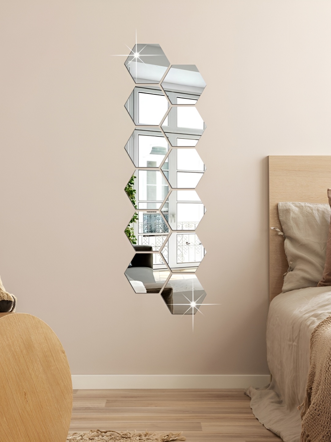 

WALLWEAR Silver Toned 12Pcs Hexagon Self Adhesive Acrylic Wall Stickers
