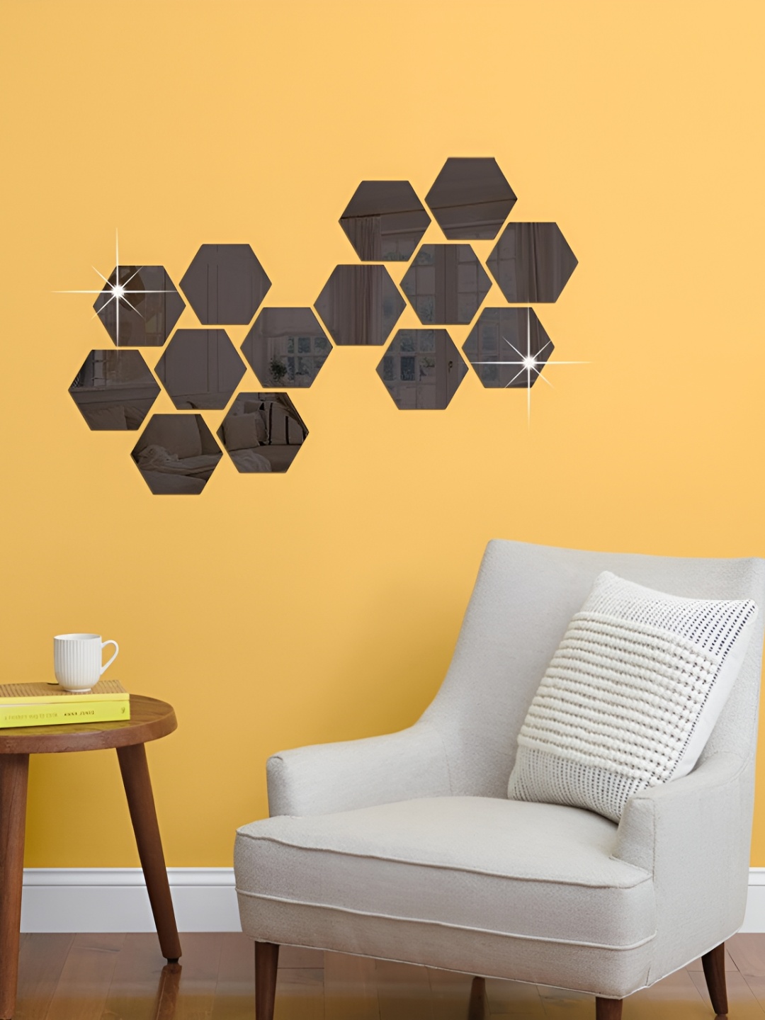 

WALLWEAR Black 14-Pcs Hexagon Shape Self-Adhesive Mirror Wall Stickers
