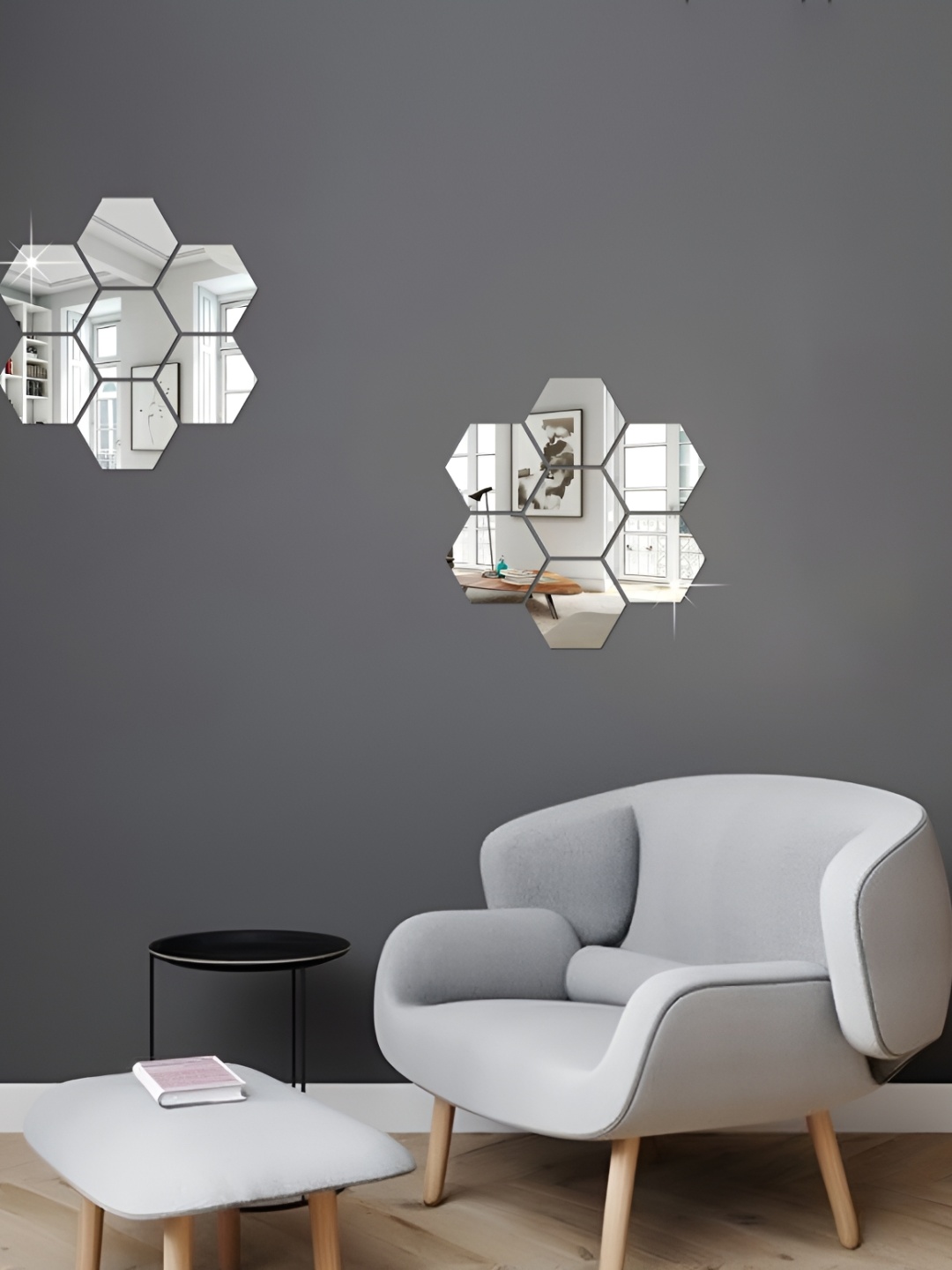 

WALLWEAR Silver Toned 14 Pcs Self-Adhesive Hexagon Shaped Stickers