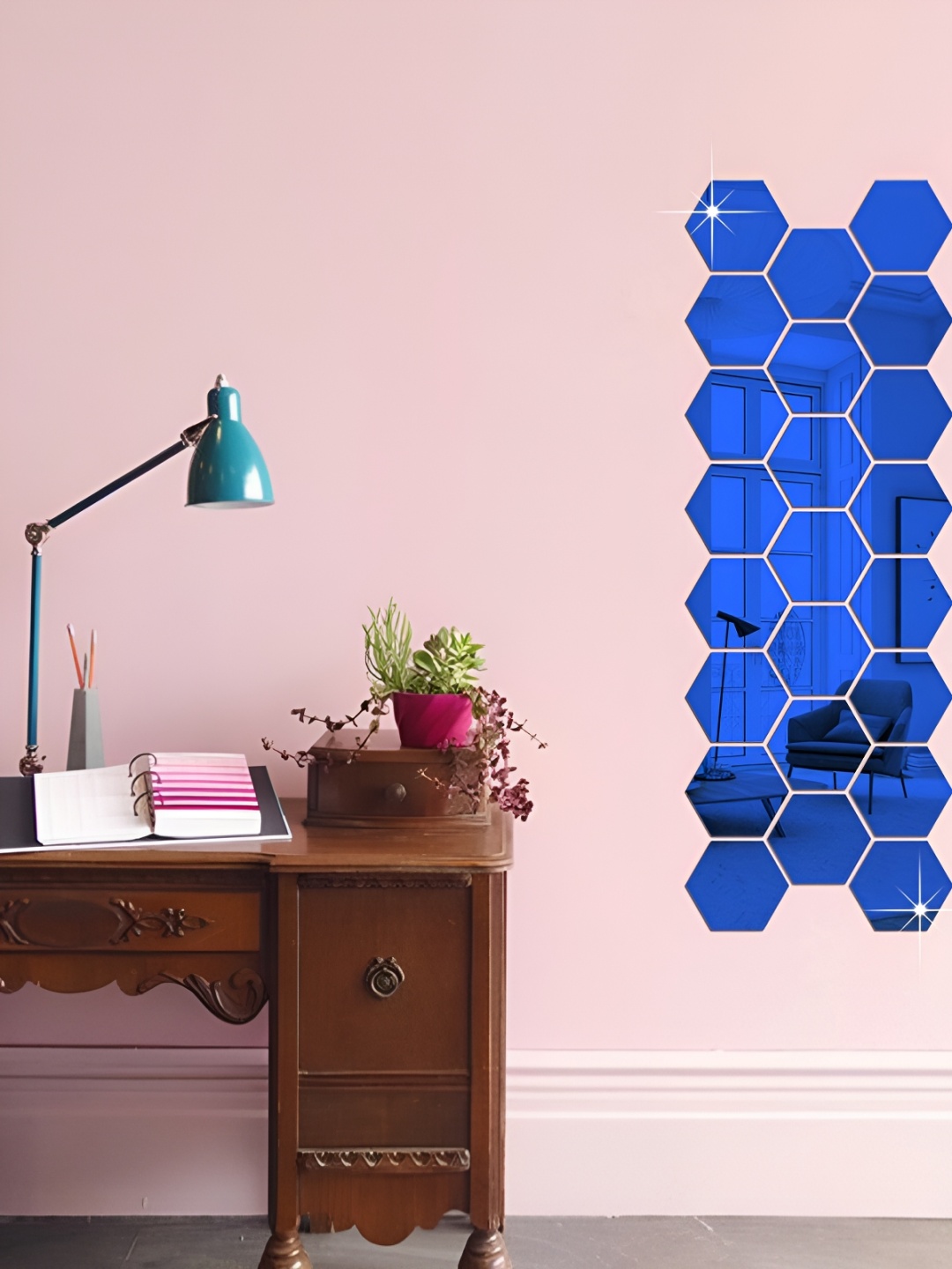 

WALLWEAR Blue 23 Pieces Hexagon Shaped Acrylic Wall Stickers