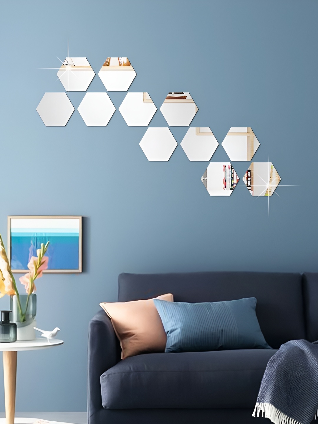 

WALLWEAR Silver Toned 11 Pieces Hexagon Shaped Acrylic Wall Stickers