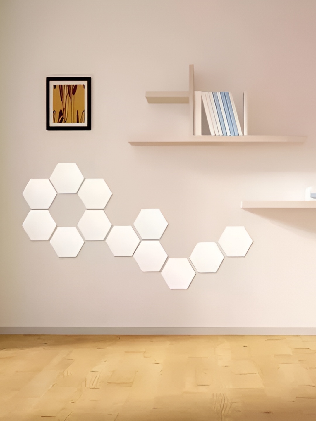 

WALLWEAR Silver Toned 12 Pcs Hexagon Self Adhesive Acrylic Wall Stickers