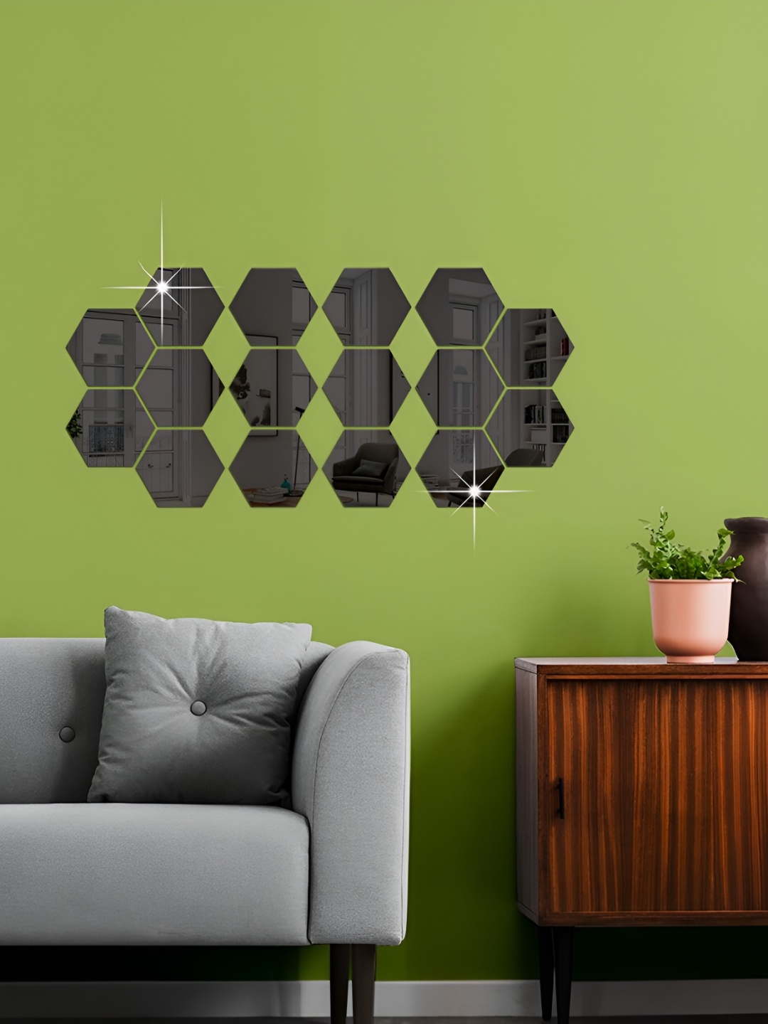 

WALLWEAR Black 16 Pieces Hexagon Shaped Self Adhesive Acrylic Wall Stickers