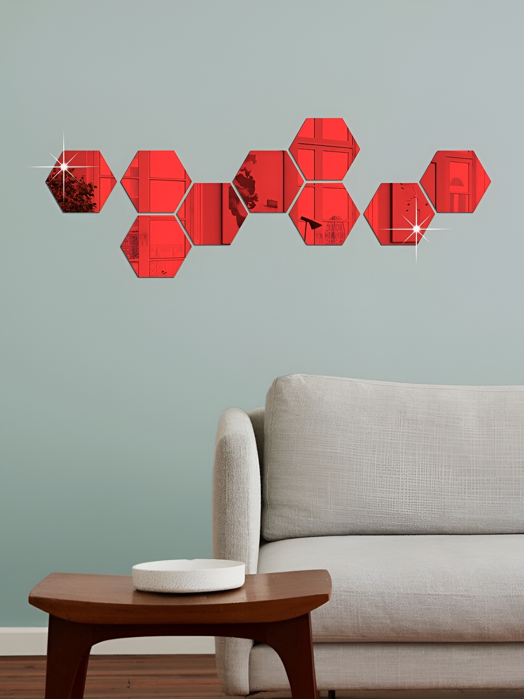 

WALLWEAR Red 9 Pieces Hexagon Shaped Self Adhesive Acrylic Wall Stickers