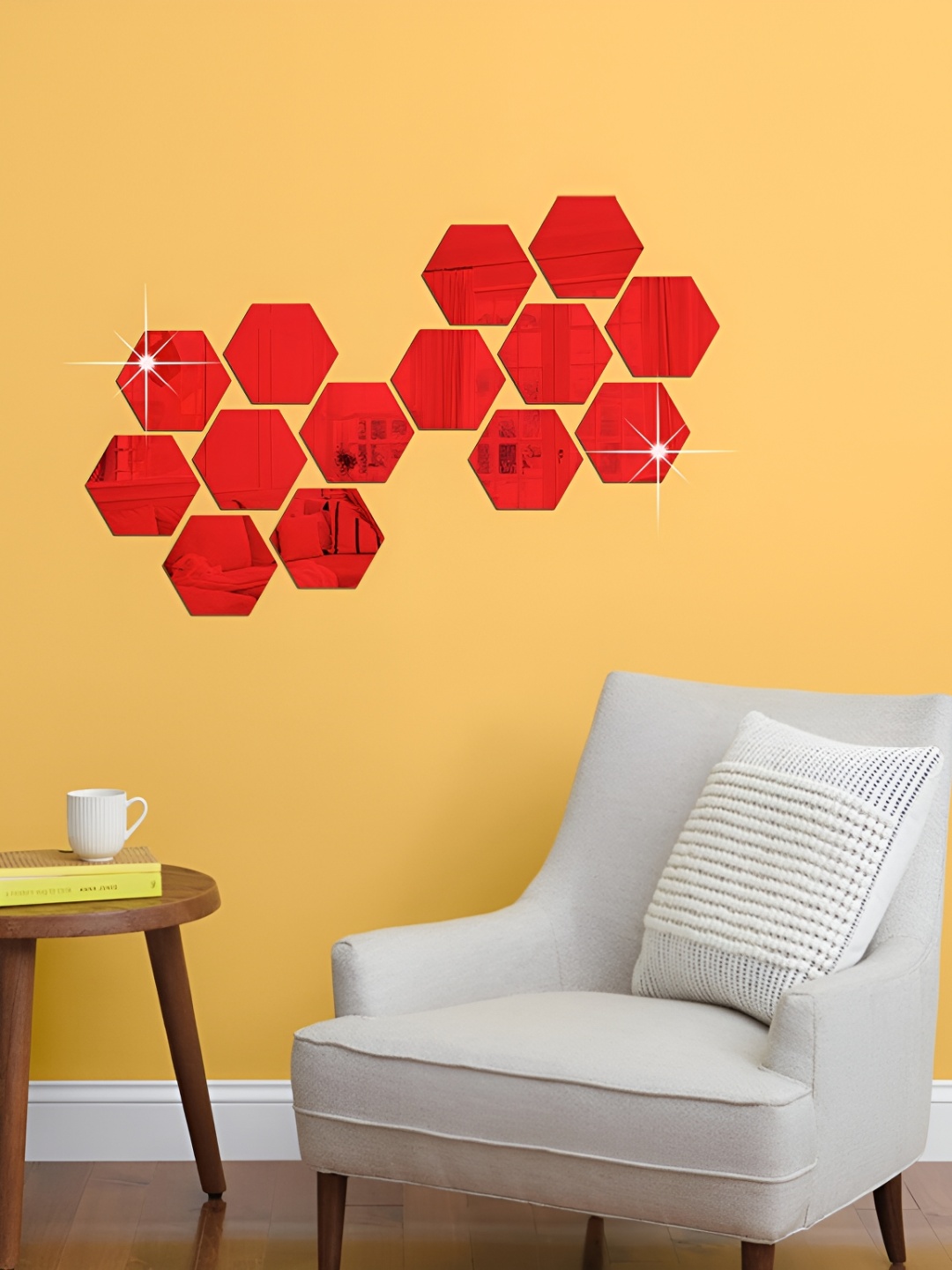 

WALLWEAR Red 14 Pieces Self-Adhesive Hexagon Shaped Wall Decals and Stickers