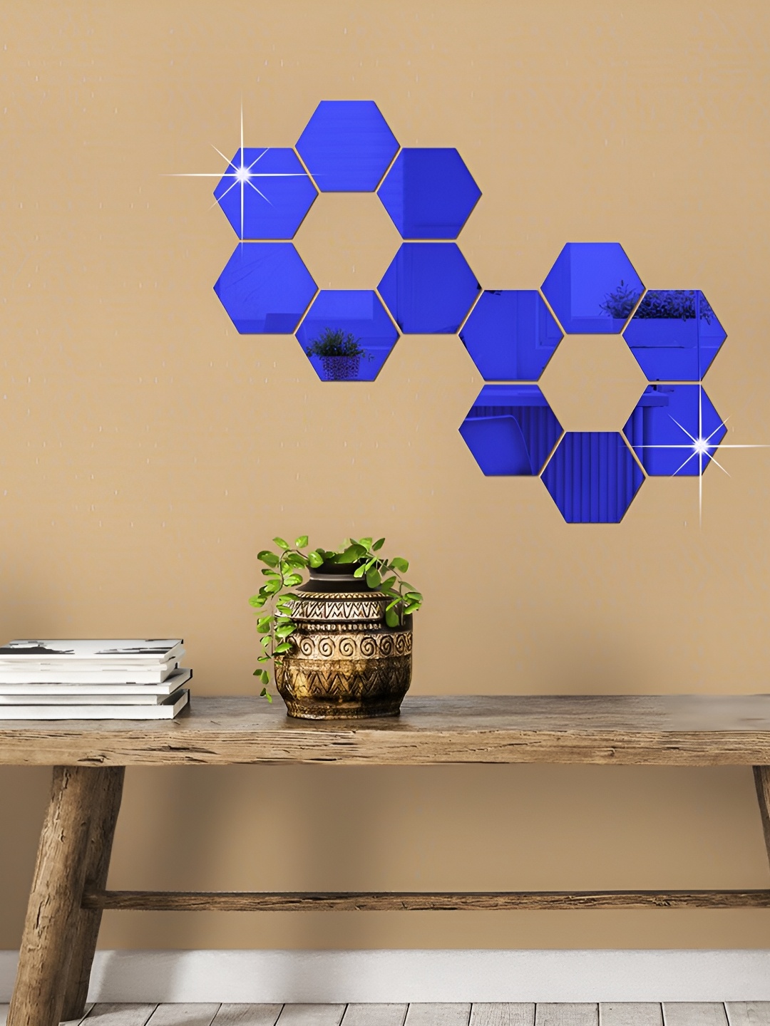 

WALLWEAR Blue 12 Pieces Hexagon Shaped Self Adhesive Acrylic Wall Stickers