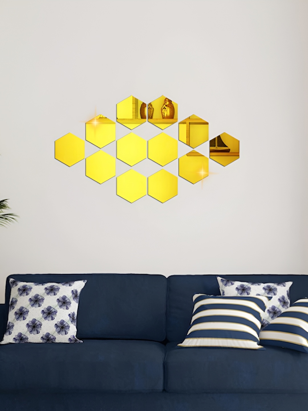 

WALLWEAR Gold Toned 12 Pieces Hexagon Shaped Self Adhesive Acrylic Wall Stickers
