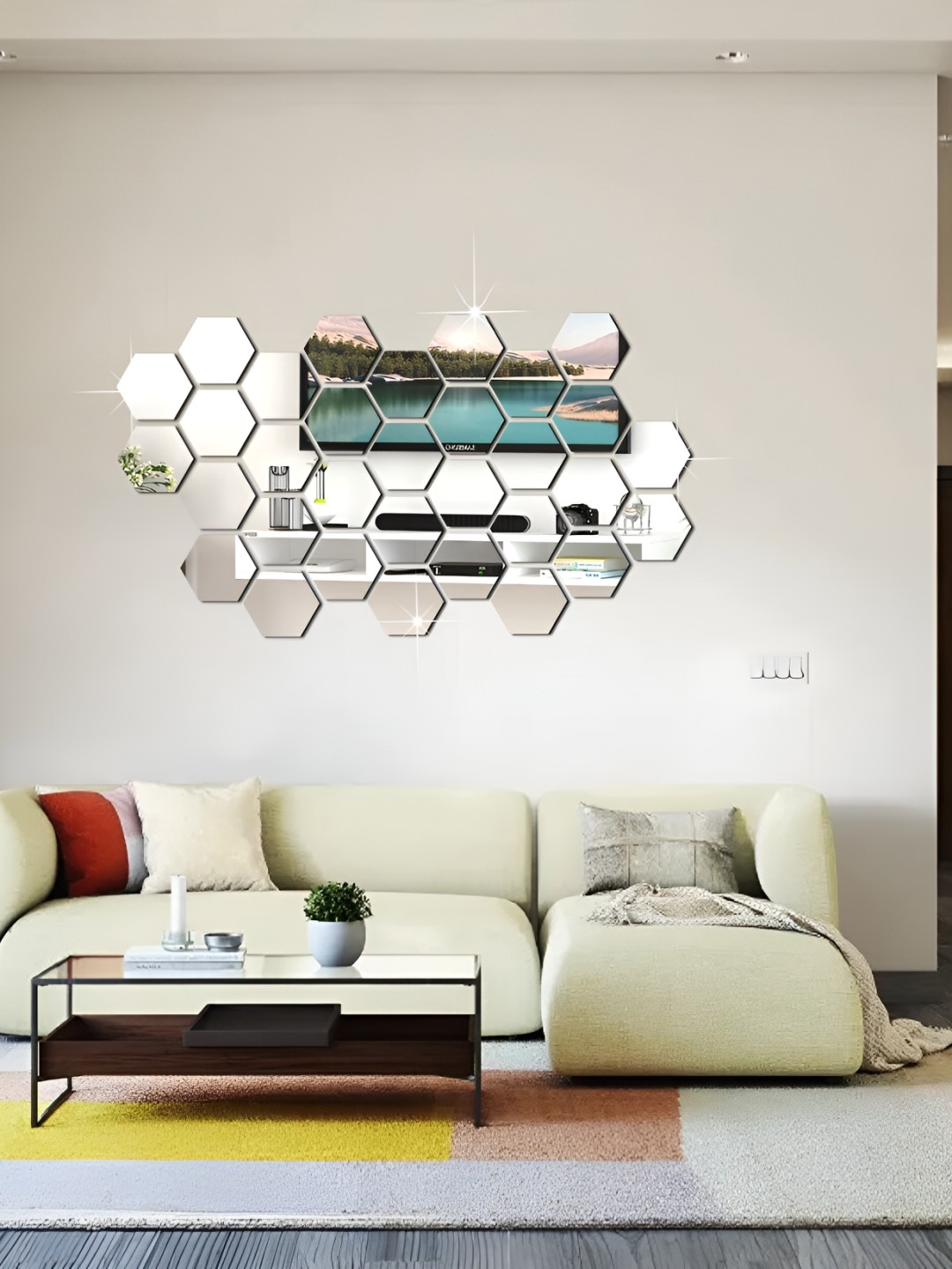 

WALLWEAR Grey 32-Pcs Self-Adhesive Hexagon Shaped Wall Stickers
