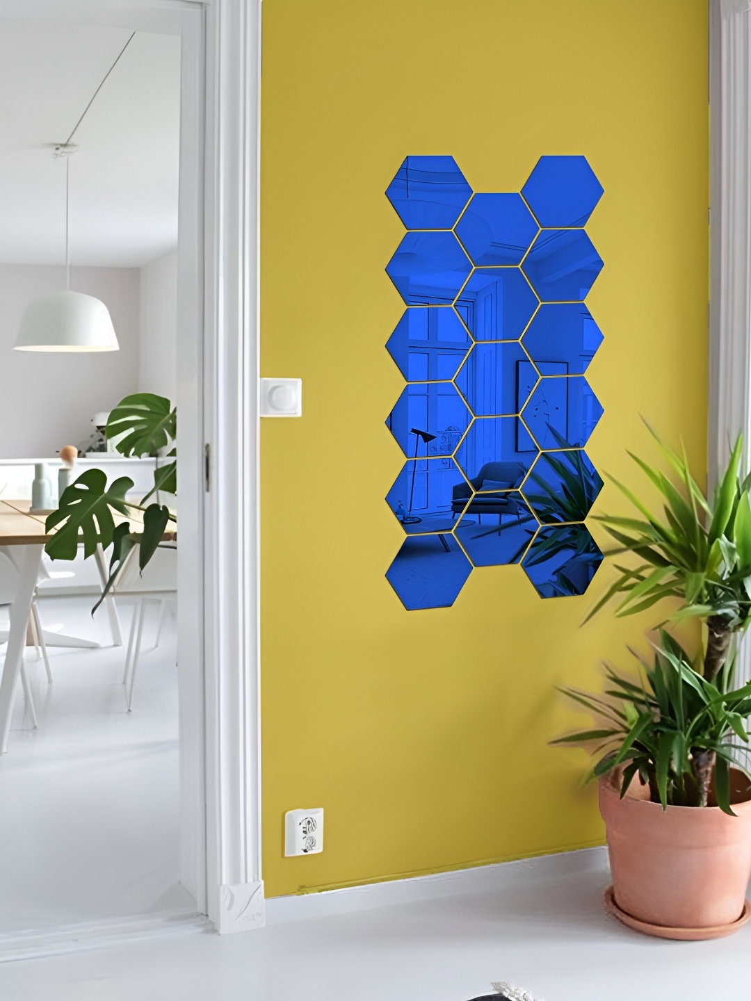 

WALLWEAR Blue 17 Pcs Self-Adhesive Hexagon Shaped Wall Stickers
