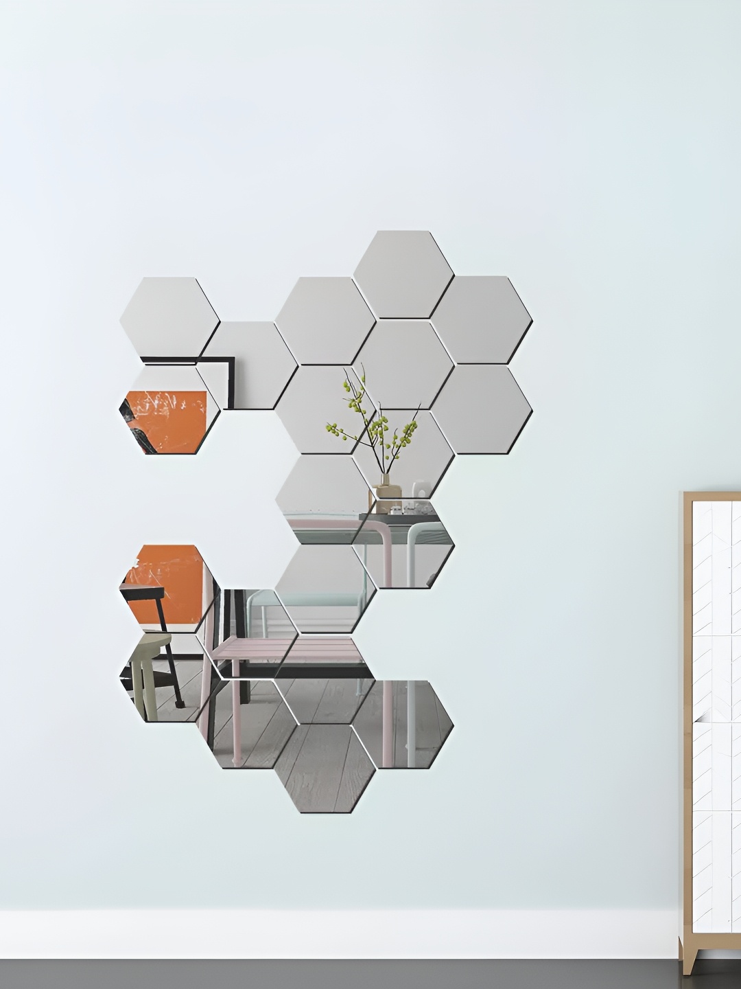 

WALLWEAR Silver Toned 20 Pieces Hexagon Shaped Acrylic Wall Stickers