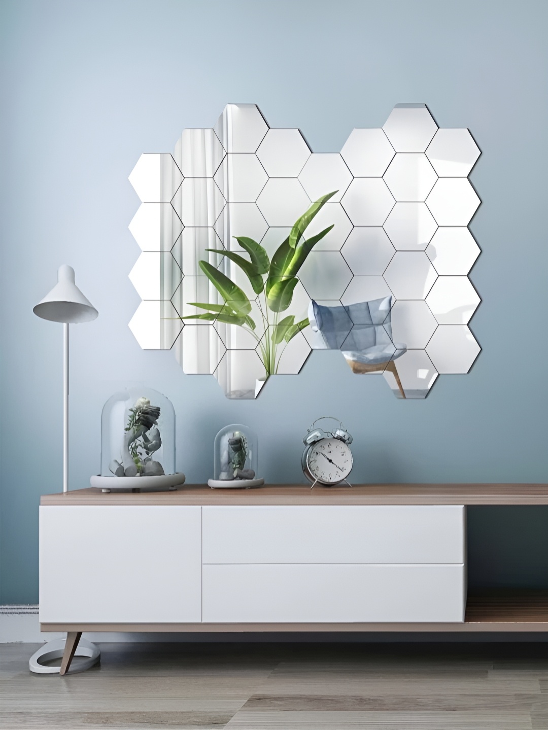 

WALLWEAR Silver Toned 40-Pcs Self-Adhesive Hexagon Shaped Wall Stickers