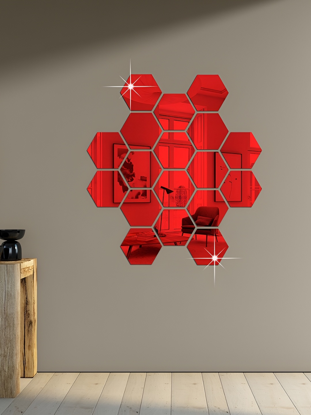 

WALLWEAR Red18 Pieces Self-Adhesive Hexagon Shaped Wall Decals and Stickers, Red