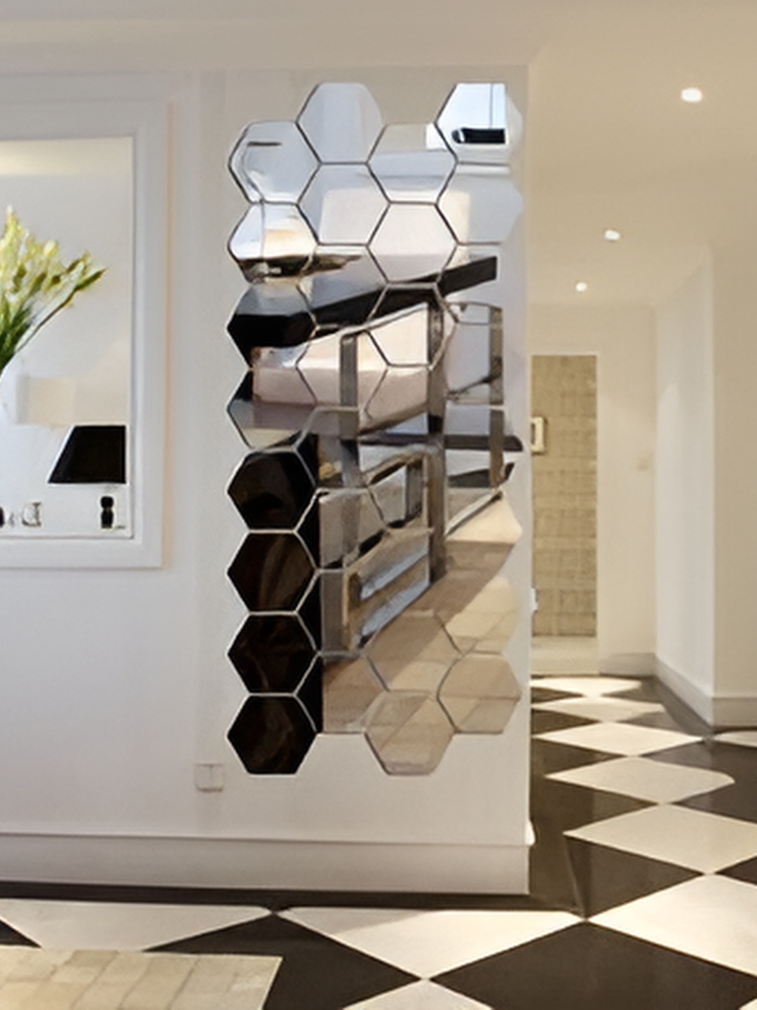 

WALLWEAR Silver Toned 32 Pieces Hexagon Shaped Acrylic Wall Stickers