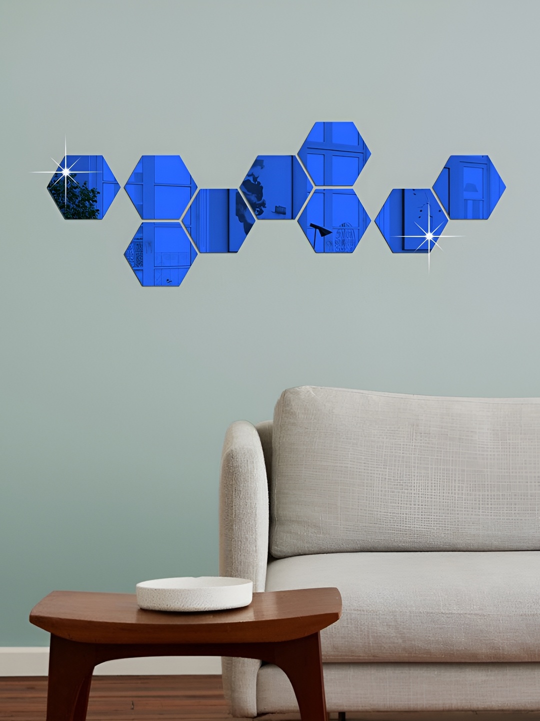 

WALLWEAR Blue 9-Pcs Self-Adhesive Hexagon Shaped Wall Stickers